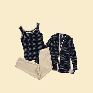 2000s polka dot jacket & pant set by Virgo Petite, vintage size 10P beige/navy